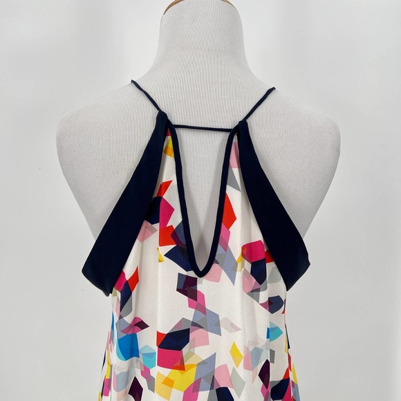TRINA TURK Shirt Womens Small White Navy Silk Top Multicolored Geo Print Halter - Picture 5 of 9